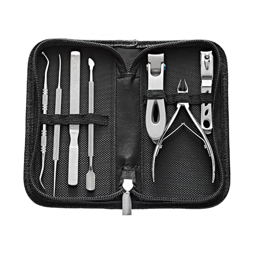 Ingrown Toenail Clippers for Seniors Thick Toenails, 7 Pcs Heavy Duty Large Pedicure Toe Nail Clipper Set with Wide Opening, Includes Nail Cutter, File, Lifter, Cuticle Pusher, Travel Case - color: 7 Pcs Set (360° Clippers + Cuticle Clipper)