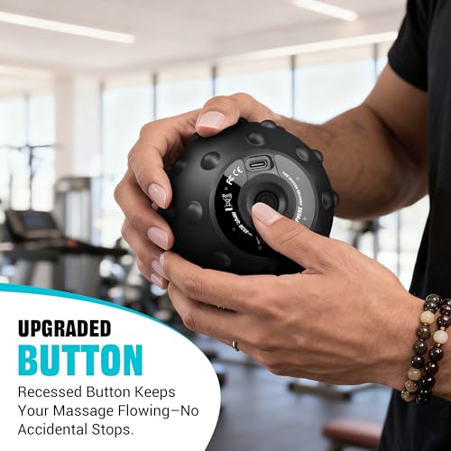 Vulken Vibrating Massage Ball for Muscle Recovery with SphereStrap – Target Hard-to-Reach Areas, Hands-Free Back Massage. 4 Speeds High Intensity Trigger Point Massage Ball. - color: Black