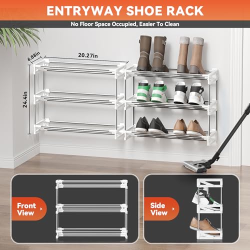3 Tier for Wall Mounted Shoe Rack with Hook and Loop Sticky Adhesive Strips Shoe Shelf, Slim Shoe Rack Space Saving Design Wall Shoe Organizer for RV - color: White