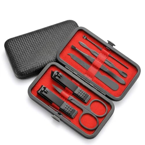 Manicure Kit for Women Men-Manicure Set with Case, Nail Clippers, Portable Nail Care Kit for Travel Home Personal Grooming（Red 7 in 1） - color: Red