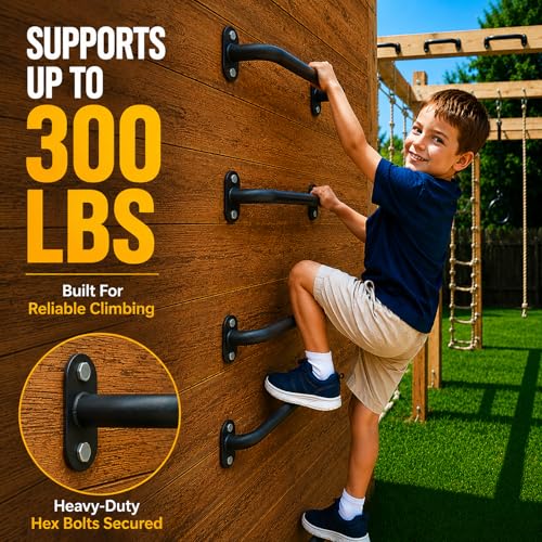 17 Inch Black Metal Playground Handles Set of 6, Heavy-Duty Climbing Wall Grab Bars, Indoor/Outdoor Monkey Bars for Playground, Backyard, Climbing Frames - color: Black
