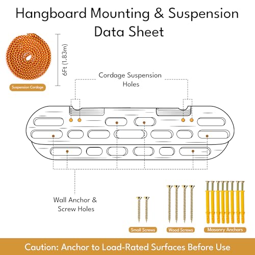 Climbing Hangboard and Finger Hanging Holds - Fingerboard for Strength Training - Rock Climbing Grip Strengthening Holds - Hang Board and Hand Holds with Suspension Chord Ropes and Chalk