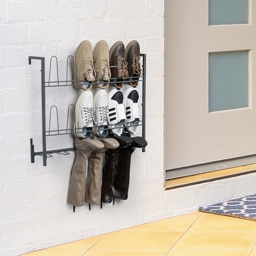 MyGift Premium Urban Gray Metal Hanging Shoe Rack for Walk in Closet, Mudroom and Entryway, Wall Mounted Space Saving Organizer for Shoes and Boots, Holds 9 Pairs - color: Grey (3 Tiers, 9 Pairs)