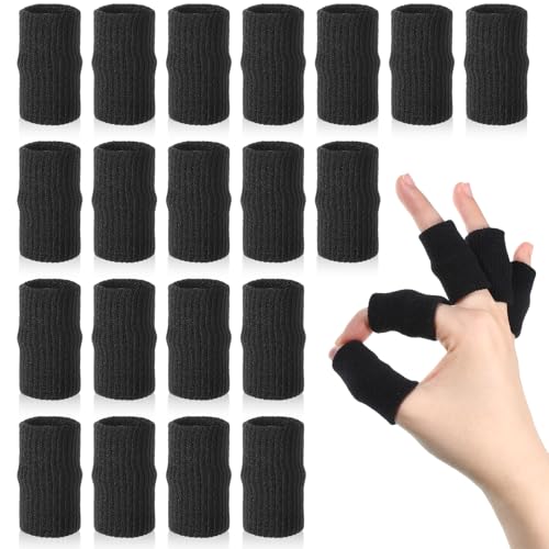WLLHYF 20 Pcs Black Finger Sleeves Breathable Finger Brace Elastic Support Compression Sleeves for Arthritis Thumb Splint for Relief Sports Protection for Basketball, Golf, Tennis