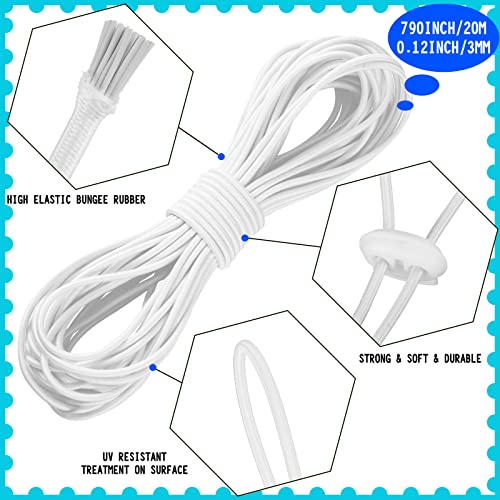 Patelai 50 Pieces Cord Locks Spring Toggles Stoppers Plastic Single Hole End Stopper Slider and 1/8 Inch 66 Feet Elastic Bungee Cord for Drawstring Shoelaces Clothing Bags(White, Simple Style) - size: White, style: Simple Style