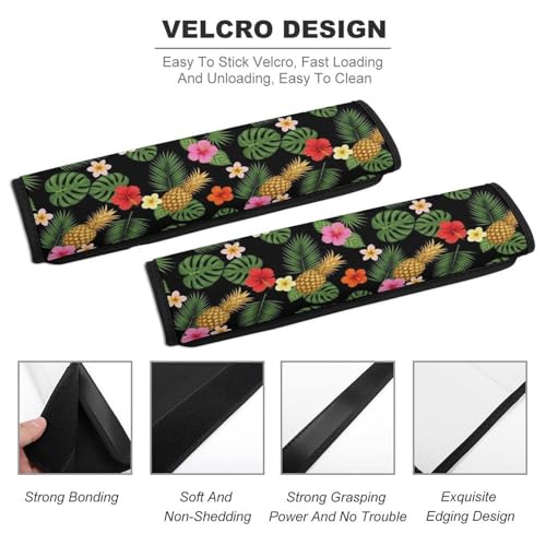 1 Pair Universal Soft And Comfortable Seat Belt Shoulder Pad for Adult Use, Stroller Pushchair High Chair, Palm Leaves Hibiscus Flowers Hawaii Tropical Pineapples Neck Strap Covers, Anti-Slip Pad - color: Pattern 394