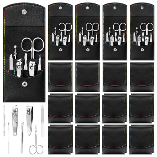 Lasnten 24 Set Manicure Set Bulk Nail Clippers Grooming Nail Kit Stainless Steel Professional Pedicure Tools Kit with Travel Case for Men Women Father Day Gift(7 in 1, Black) - color: Black, size: 7 in 1