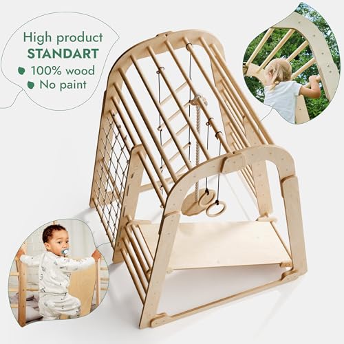 Goodevas Wooden Kids Climbing Frame Indoor – Montessori Playground with Slide, Climbing Wall & Rope Ladder – Enhanced Montessori Gym for Children Ages 3 to 8 - size: Playground
