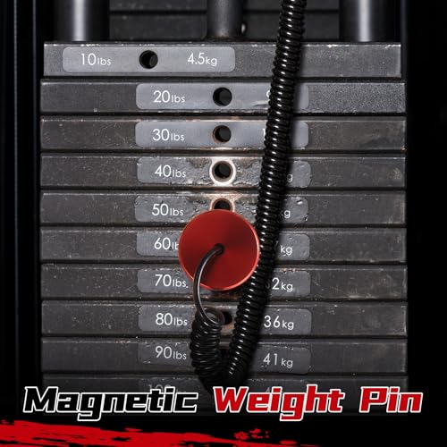 Lasnten Weight Stack Pin Magnetic Universal Gym Weight Pin 0.4 inch Drop Set with Pull Rope for Plate Apertures Above 10.5 mm Heavy Duty - color: Red
