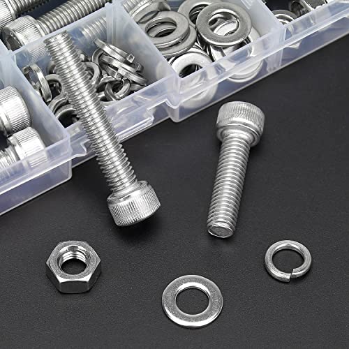 HELIFOUNER 70 Pieces M8 x 30mm /35mm /40mm /45mm /50mm, Hex Socket Head Cap Metric Screws Bolts Washers Nuts Kit, 304 Stainless Steel - size: M8 x 30/35/40/45/50mm