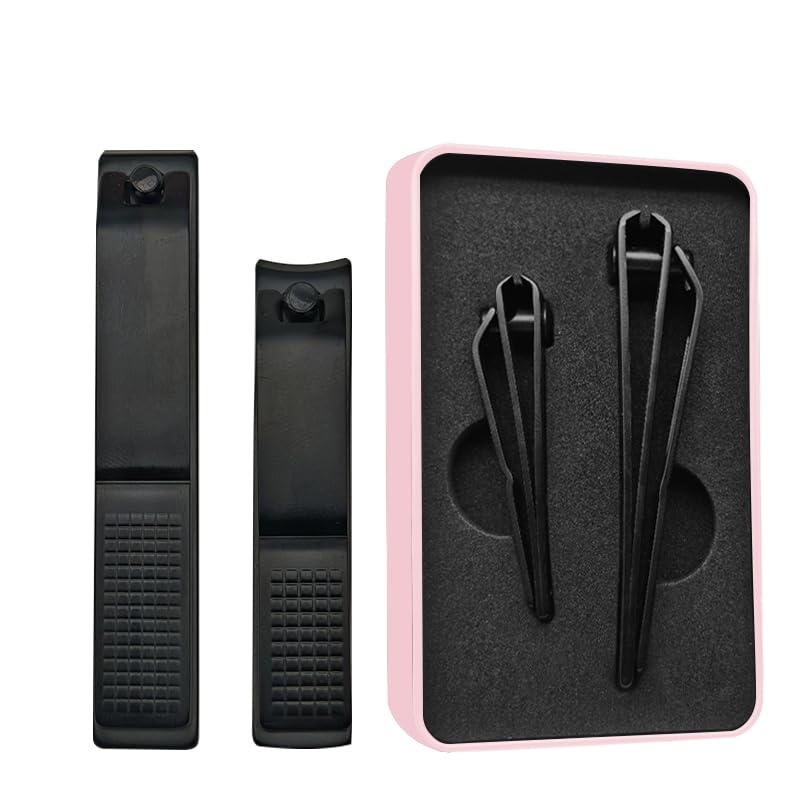 Nail Clippers Set Sharp Black Nail Cutter Fingernail Toenail Clipper with Case Large and Small 2 Piece (Pink case) - color: Pink Case