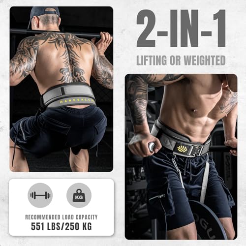 MANUEKLEAR 2-in-1 Weightlifting Belt & Dip Belt with 36.7 IN Rope, Double-Layer Weight Lifting Belts, Powerlifting Gym Weighted Belt for Pull Up Squat - color: Sleek Grey, size: XL(38-41in)
