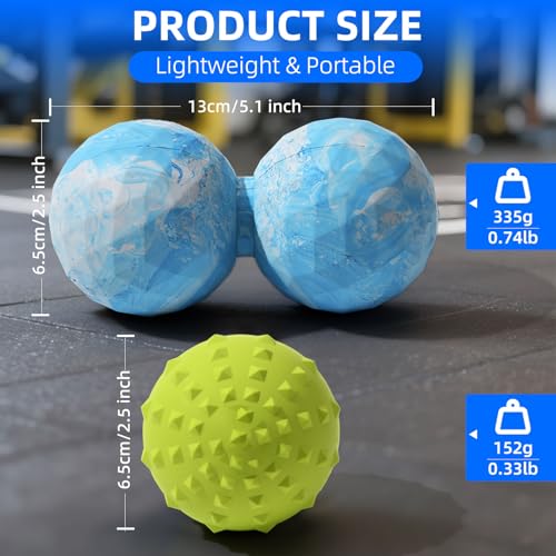 Peanut & Spiky Ball Set Physical Therapy Blue Mix | Dual massage tools; myofascial release, plantar relief; safe around spine - color: Blue Mix White+yellow