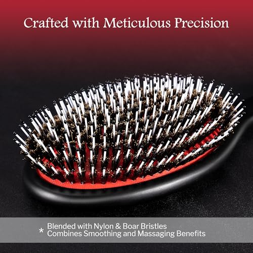 STYLEMATE Boar Bristle Hair Brush for Women Men, Stiff Nylon Pins and Natural Soft Boar Bristles for Thick & Fine Hair,Not waterproof - Large Paddle Smoothing Hairbrush for Detangling, Defining, Shine