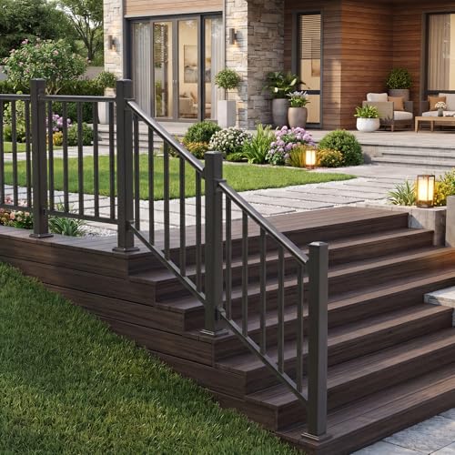 Aluminum Deck Railing Kit, Modular 36 in H. x 5 Ft W Stair Railing Kit for Outdoor Steps,Heavy Duty Balustrade System for Deck, Porch, Patio & Balcony(1 Post, 1 Panel) - size: 5 Feet-Stair