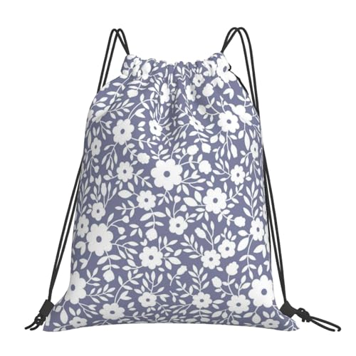 Compact Cinch Carry Sack Navy White Floral Pattern Washable Sackpack for Climbing - color: 1