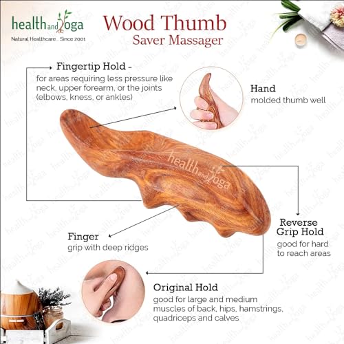 HealthAndYoga™ NatureSooth Handcrafted Wood Thumb Saver Massager - Effective Deep Tissue, Point & Trigger Point Massage for Pain Relief - Skin Friendly and Earth-Friendly Hand Massager Tool