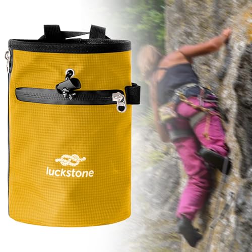 Rock Climbing Chalk Bag Waist Belt Chalk Carrier Bag with Zipper Pocket for Fitness Bowling Gymnastics Gym Weight Lifting - color: Yellow