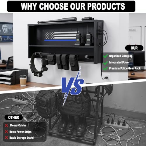 Police Gear Rack with Built-in Power Strip, Tactical Gear Organizer Stand for Duty Belt, Police Vest, Body Armor, Plate Carrier, Helmet Storage, Heavy Duty Gear Rack - size: Wall Mounted