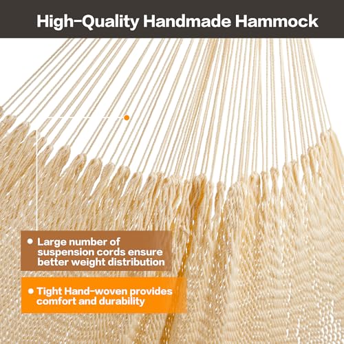 CHULIM Handwoven Mayan Hammock with 10ft Tree Straps, 550lbs Capacity Soft Rope Double Hammock, Portable Outdoor Hammock with Carry Bag for Camping Backyard Beach - Natrual White - color: Natrual White