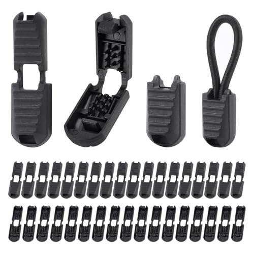 36Pack Elastic Cord End Locks, 12.2x20mm Plastic Cord Clamps for Bungee Shock Rope, Secure Tightening Caps for DIY Bracelets, Bag Strings, Drawstrings, Tarp Tie Downs (Black)