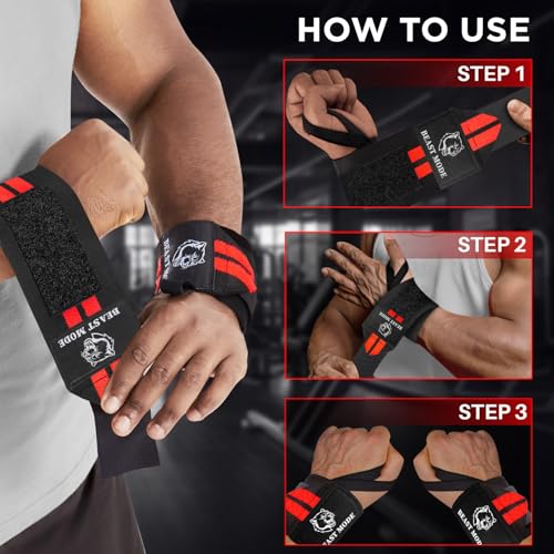 TECEUM Elastic Cotton Weightlifting Wrist Wraps with Thumb Loops, 1 Pair - color: Black and Red, style: 18" – Arms on Fire