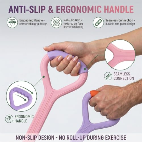 Figure 8 Resistance Band with Handles, Elastic Bands for Working Out,Arm,Back,Shoulder Training Elastic Ropes - color: Pink & Purple