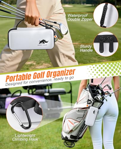 Rhino Valley Golf Glove Holder Case, Golf Accessories Organizer Bag with Glove Shaper for Phone, Gloves, Balls, Tees, Markers, Divot & Repair Tools, Gifts for Golfers Men Women - style: Golf Glove Case- White