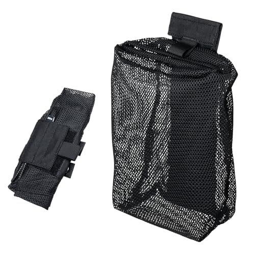 IDOGEAR Tactical Dump Pouch with Adjustable Metal Strip Closure Foldable Mesh Pouches MOLLE Utility Bag Mag Recovery Holster Tactical Belt Vest Backpack Accessories - color: Black