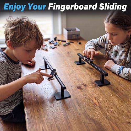 Fingerboard Rail,11" Metal Grind Rail, Solid Steel Black Powder-Coated Skate Ramps with Non-Slip Foam Pads, Square & Round Mini Style, 2Pcs Skate Park Kit with Two Skateboards - size: Square and Round