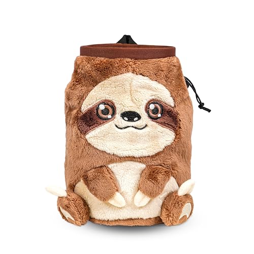 Chalk Bag for Rock Climbing - Cute Chalk Bag for Bouldering, Gym, Indoor & Outdoor Climbing with Adjustable Belt, Brush Holder & Carabiner - style: Sloth
