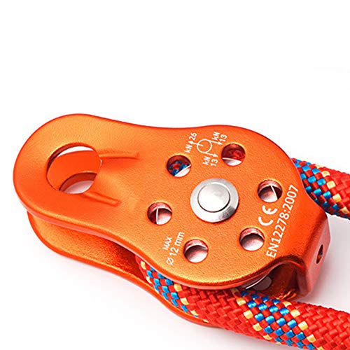 Qiilu Climbing Pulley, 26KN Aluminium Alloy Heavy Duty Single Swivel Rope Pulley Block for 12mm Rope (Orange)