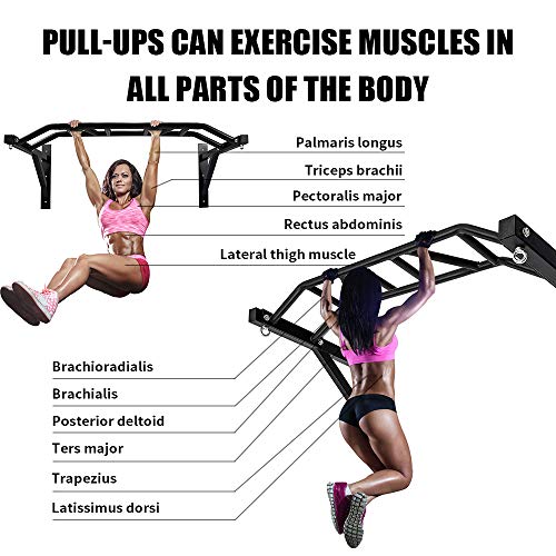 BESTHLS Wall Mounted Pull Up Bar and Dip Station, Heavy Duty Wall Mount Pull-up Chin Up Bar Multifunctional Home Gym Workout Indoor Exercise Equipment Support to 440 Lbs - style: Multi-grip