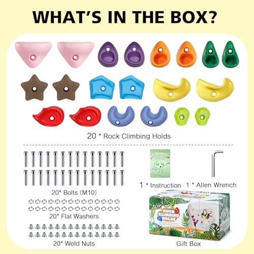 TOPNEW Climbing Holds for Kids, Rock Wall Holds with Hardware - Climbing Rocks for Indoor Outdoor Playground Climbing Wall (20 Pcs) - style: 20 Pcs