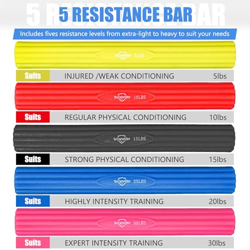 DICYWUDI Flex Therapy Bar and Grip Strength Trainers set, Physical Therapy & Resistance Bar for Golfers Elbow, Tendinitis, Wrist,Forearms Pain, Improve Grip Strength and Relieve Pain - color: Yellow/Red/Black/Blue/Pink