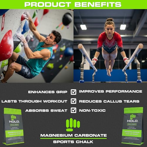 HOLD Sports Chalk – Pure Magnesium Carbonate for Climbing, Weightlifting, Gymnastics & Powerlifting – No Additives, Non-Toxic, Sweat-Resistant, Strong Grip Performance - style: Chunky
