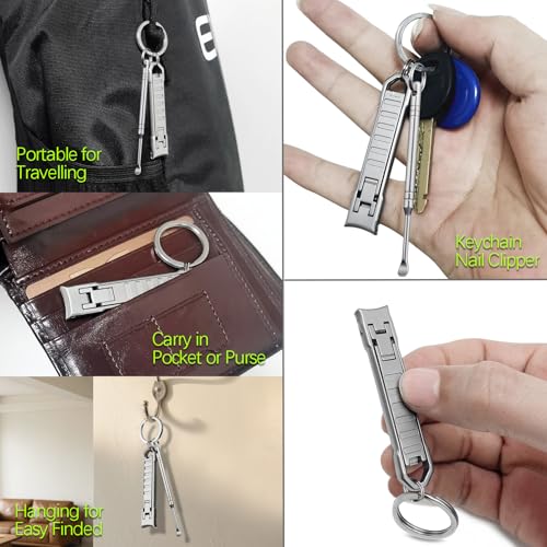 Ultra Thin Keychain Fingernail Clipper, 0.4cm Slim 20g Lightweight Foldable Nail Trimmer with Ear Pick and Integrated Nail File Set for Men, Adults Portable Daily Travel Carry - color: Set a
