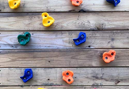 KINSPORY 15pc Rock Wall Climbing Holds for Kid, Play Set Climber Attachment | Colourful anti-slip pig nose rocks, complete mounting hardware for indoor outdoor Children playground & Playset building