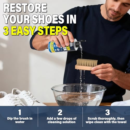 Sneaker Cleaner Kit – Concentrated Shoe Cleaner for White Shoes, 10.6 oz | Premium Shoe Brush, Lifts Dirt & Marks From Leather, Canvas, Mesh, PU, Fabric, Brush and Microfiber Towel Included