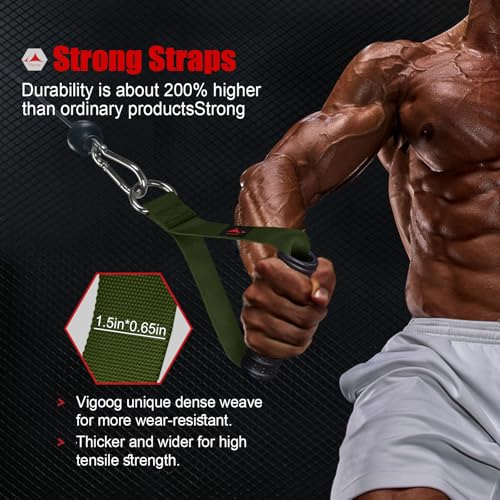 Heavy Duty Gym Exercise Handles Attachment for Cable Machine,Resistance Band,Pulley System Home Fitness Workout Equipment, with Elastic Rubber Grip and 2 Large Carabiners - color: Military Green
