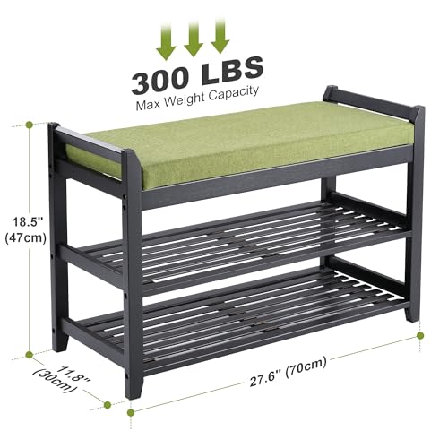 PETKABOO Shoe Rack Bench with Storage 27.6 in, Black Shoe Storage Bench with Cushion for Entryway, Hallway, Bedroom, Living Room - color: Black, style: 28 in