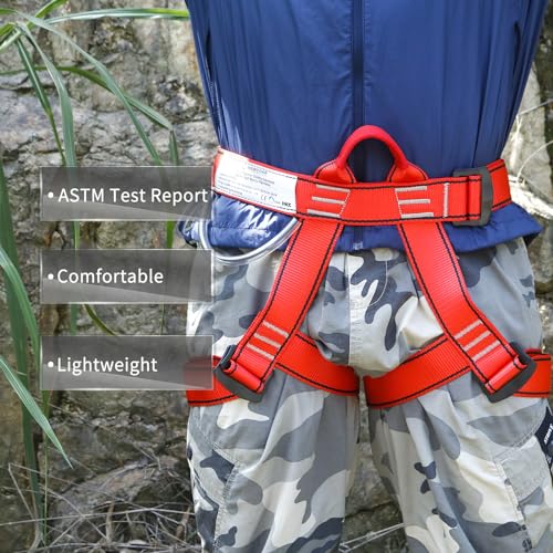 NewDoar Climbing Harness, Mountaineering Rock Climbing Harness, Half Body Harness for Rappelling Fire Rescuing Tree Climbing - color: Red