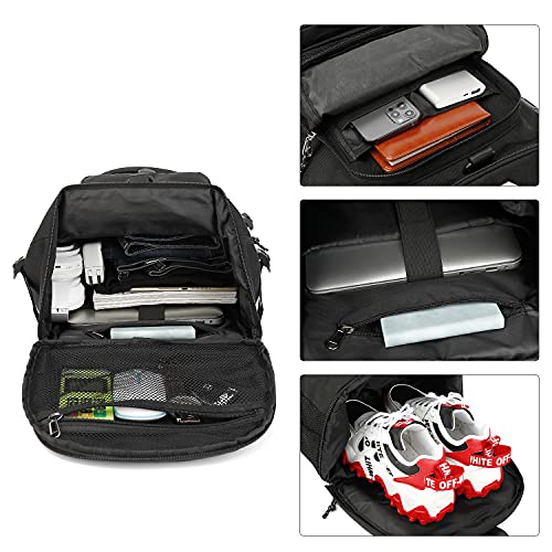 Kalesi Gym Duffle Bag Backpack 4-Way Waterproof with Shoes Compartment for travel Sport Hiking laptop (Black) - color: Black