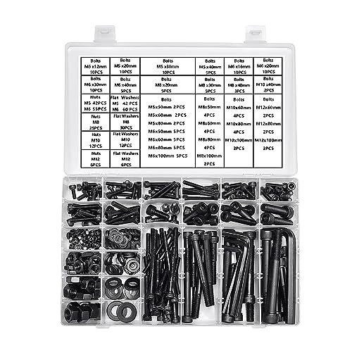 434PCS M5 M6 M8 M10 M12 Metric Bolt Assortment 12.9 Grade Cylindrical Head Screws Nuts and Washers Hex Socket Head Cap Machine Screws Kit - color: X14-large-434 M5 M6 M8 M10 M12 Socket Cap（Black)