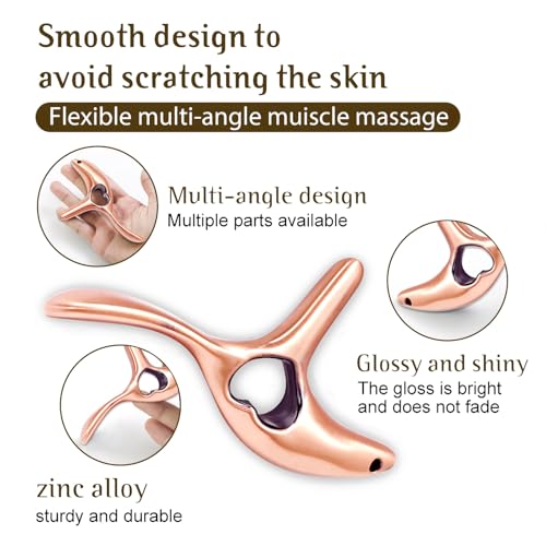 Ergonomic Trigger Point Massage Tool, Deep Tissue Gua Sha Muscle Scraper with Finger Holes, Portable Physical Therapy Tool for Full Body Pain Relief, Thumb Saver Acupressure Tool (Bronze)