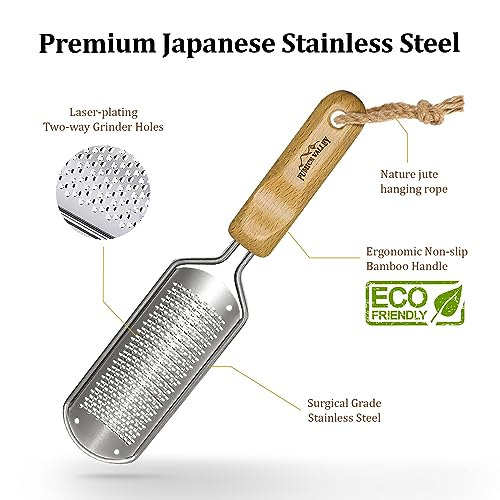 Foot Rasp Callus Remover - Pedicure Scrubber for Cracked Feet, Heel - Professional Stainless Steel File - Remove Dead Skin Corns with Wooden Handle - style: Fine-Grained Rasp
