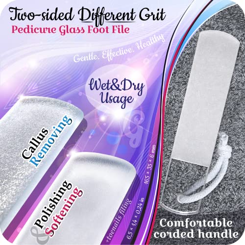 Genuine Czech Glass Nail File Set - Callus Remover Foot Rasp, Cuticle Pusher Manicure Stick, Double Sided Etched Different Grit Surface, Professional Nail Care Tool, Made in EU - color: All-in-one Set - Yellow Orange