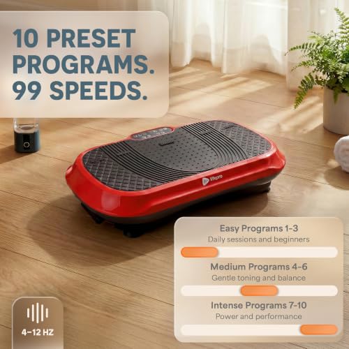 Lifepro Waver Vibration Plate Exercise Machine with 99 Speeds & 10 Presets | Resistance Bands, Non-Slip Surface, 330 lbs Capacity — Vibration Plate for Lymphatic Drainage, Body Toning, Full-Body Workout - color: Red