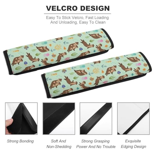 2PCS Breathable Car Seat Belt Pad for Elderly Support, Stroller Pushchair High Chair, Sea Otters Seat Belt Cushion, Anti-Slip Pad - color: Pattern 400