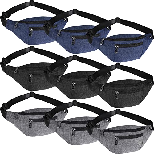 Amylove 9 Pcs Fanny Pack Bulk for Women Men with Adjustable Strap Waterproof Waist Packs for Travel Hiking Cycling Running Outdoor Sports(Black, Gray,Green,Classic Style)